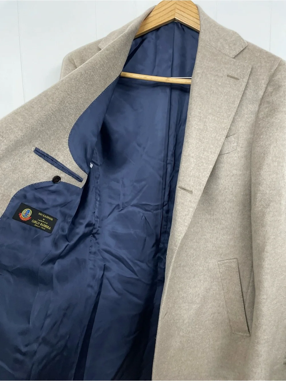100% Cashmere 40R Carlo Barbera Suitsupply Vencinza Long Jacket in Light Taupe